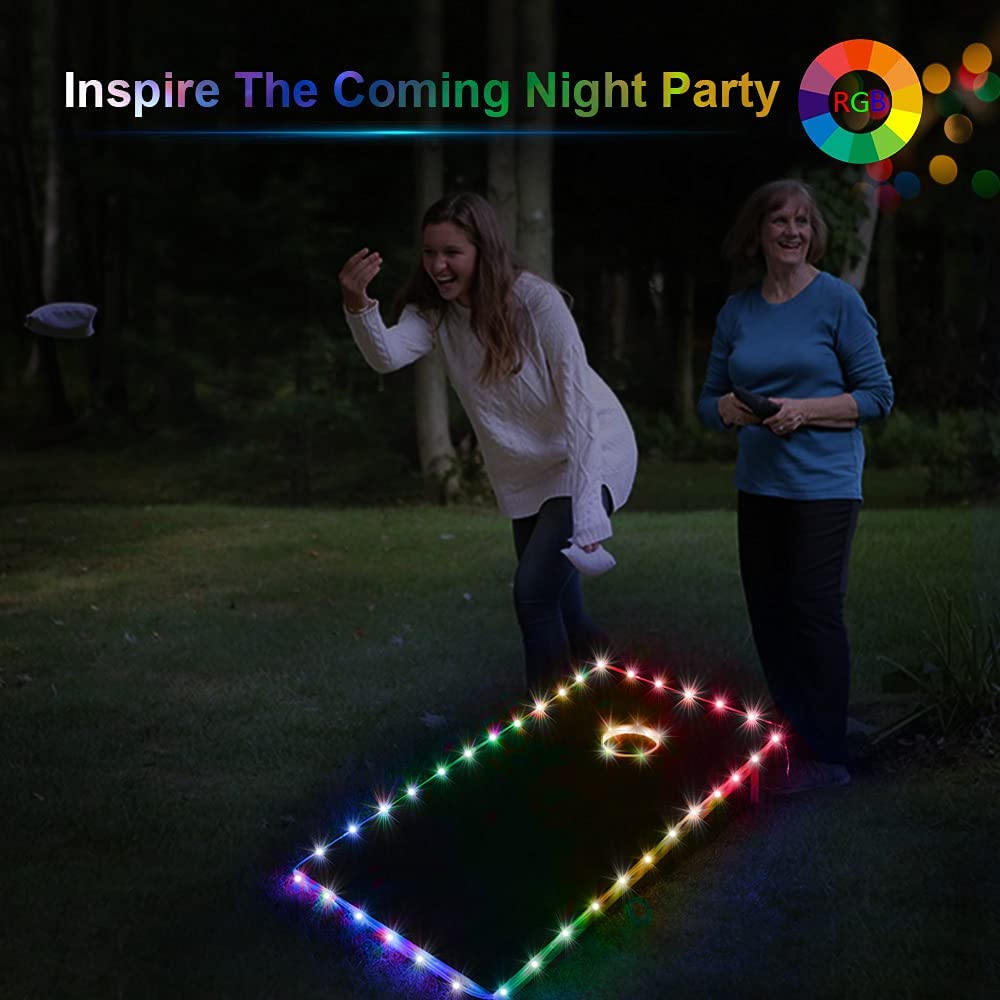 Blinngo Cornhole Lights 17 Colors Change and 7 Flash Lights Cornhole Board Ring Lights and Edge Lights with Remote Control Cornhole Game