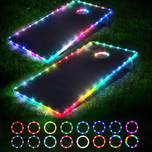 Blinngo Cornhole Lights 17 Colors Change and 7 Flash Lights Cornhole Board Ring Lights and Edge Lights with Remote Control Cornhole Game